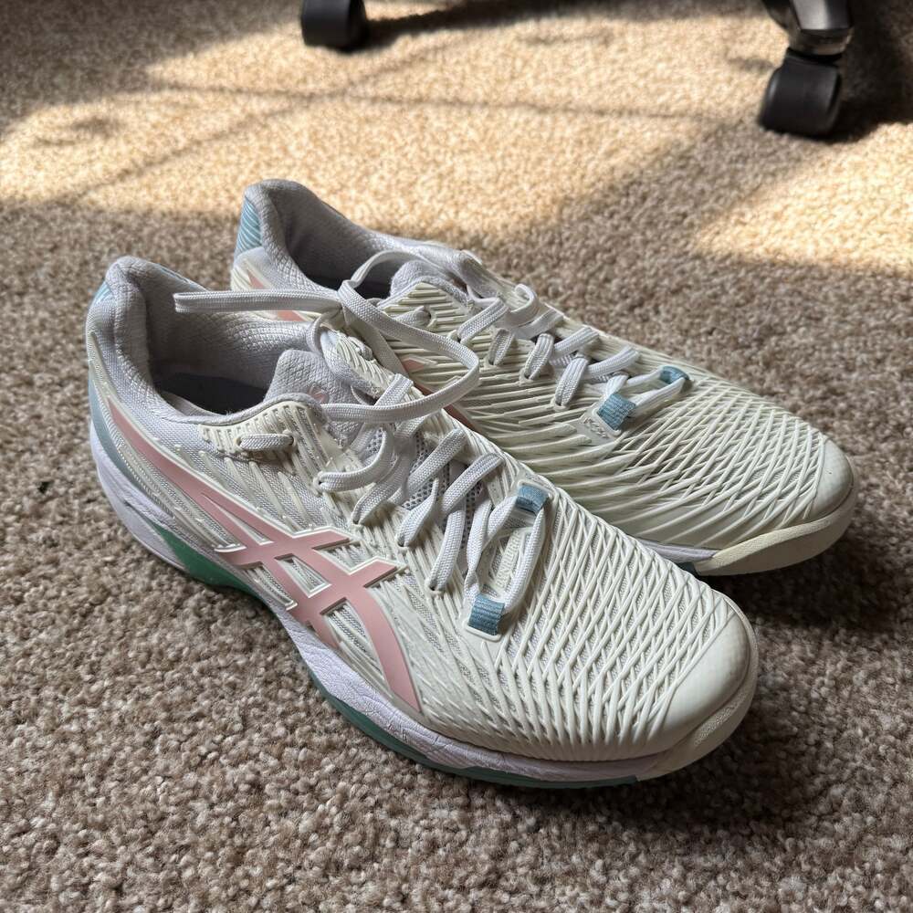 ASICS Women's Solution Speed FF 2 Tennis Shoes, White/Frosted Rose
